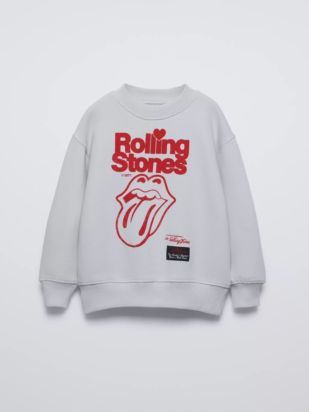 Zara Kids Rolling Stones Logo Sweatshirt in Light Gray with Red Graphic 13-14
